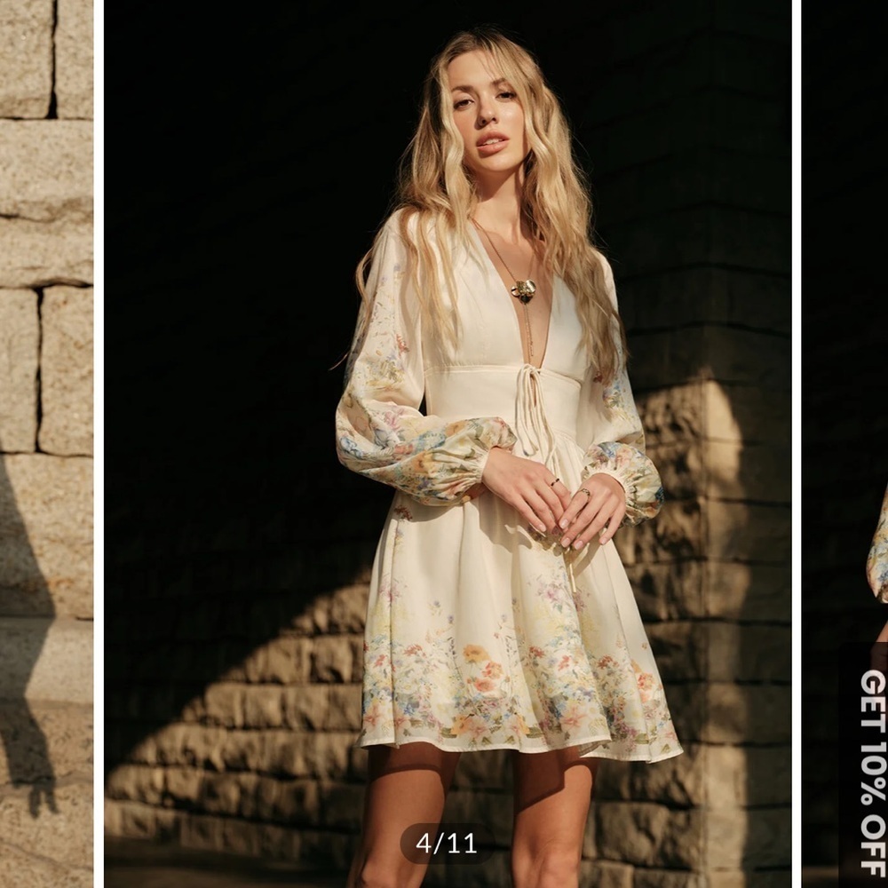 Commense Apricot Floral Print Tie-Front Dress - Picture 4 of 9